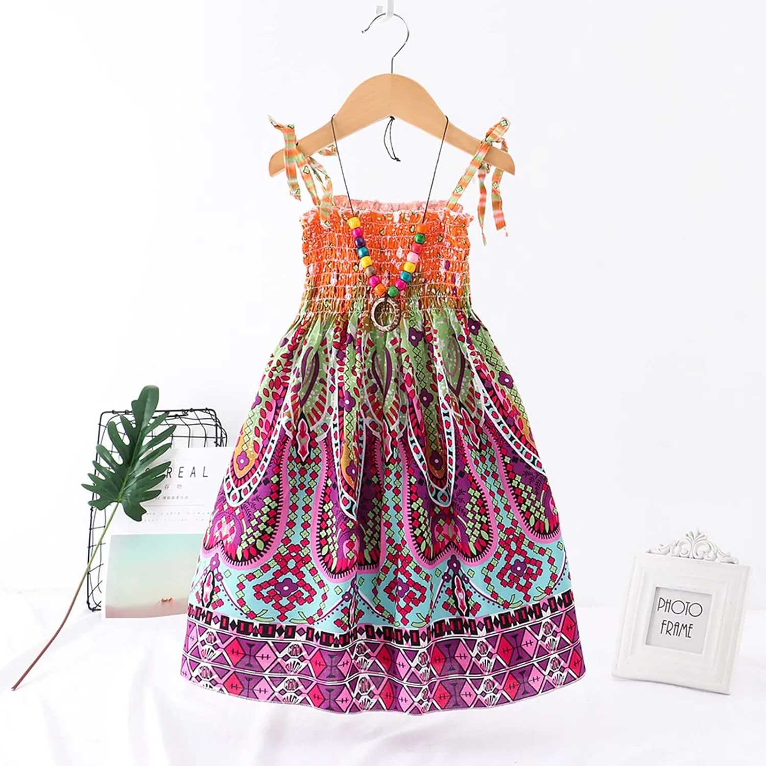 Little Girl's Summer Boho Beach Dress Spaghetti Strap Sundress Toddler Casual Floral Holiday Party Dress Kid