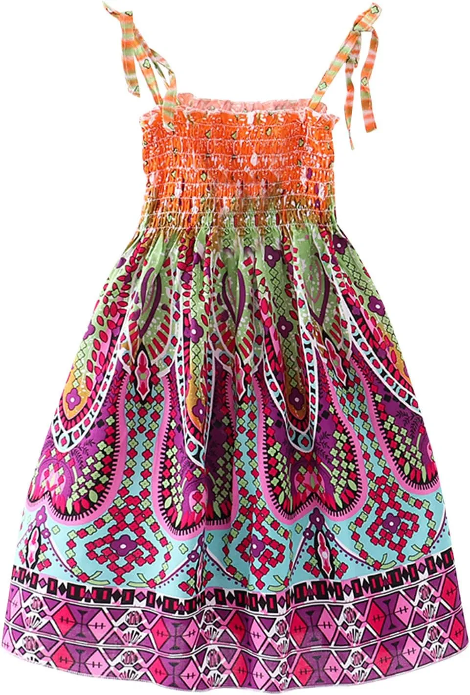 Little Girl's Summer Boho Beach Dress Spaghetti Strap Sundress Toddler Casual Floral Holiday Party Dress Kid