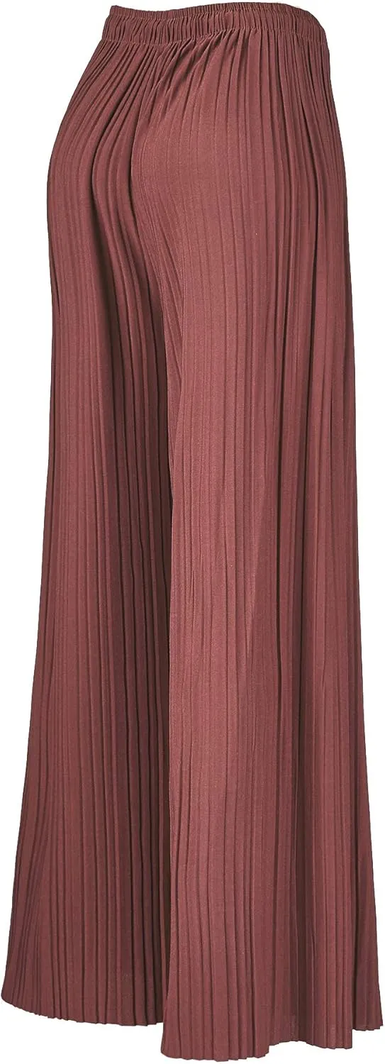 Lock and Love Womens Pleated Wide Leg Palazzo Maxi Pants with Drawstring or Elastic Band