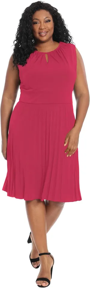 London Times Women's Pleated Skirt Sleeveless Keyhole Neck Dress