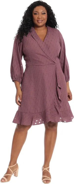London Times Women's Plus Size Addie Collared Faux Wrap Dress