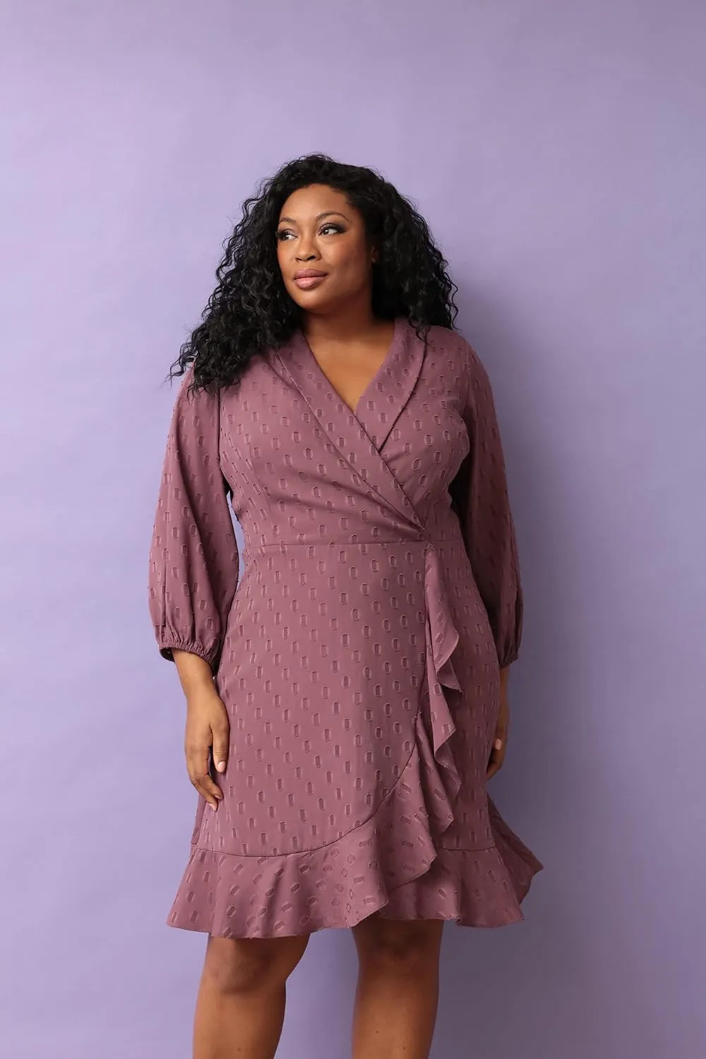 London Times Women's Plus Size Addie Collared Faux Wrap Dress