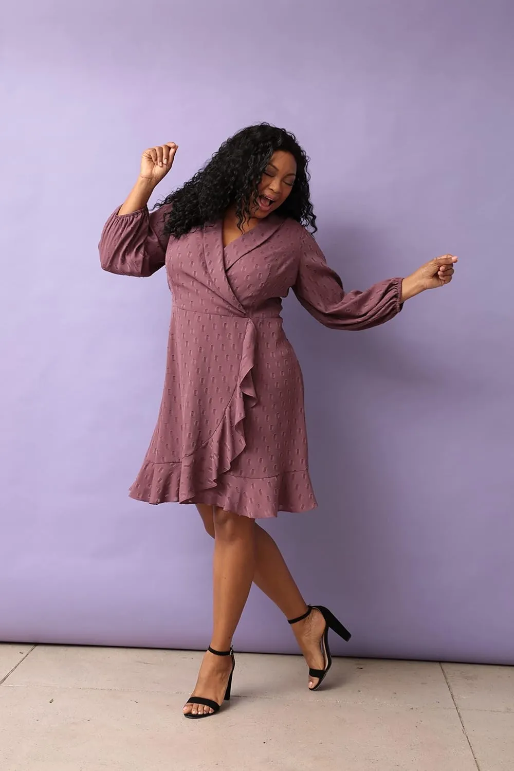 London Times Women's Plus Size Addie Collared Faux Wrap Dress