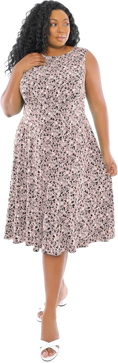 London Times Women's Sleeveless Inset Waist Midi Fit and Flare Dress