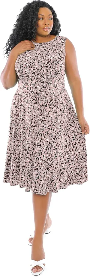 London Times Women's Sleeveless Inset Waist Midi Fit and Flare Dress
