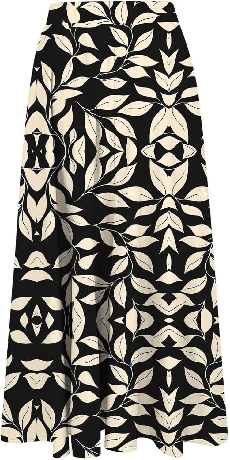 Long Skirts for Women High Elastic Waist Boho Flowy Midi Skirt Casual Summer Floral Pleated A Line Boho Cute Skirts