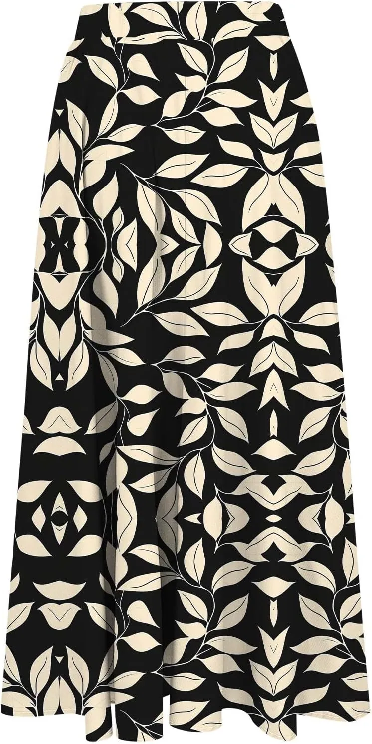 Long Skirts for Women High Elastic Waist Boho Flowy Midi Skirt Casual Summer Floral Pleated A Line Boho Cute Skirts