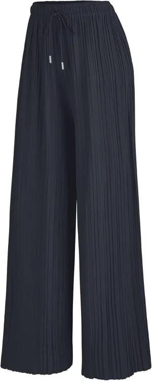 Made By Johnny Women's Pleated Wide Leg Palazzo Pants with Drawstring