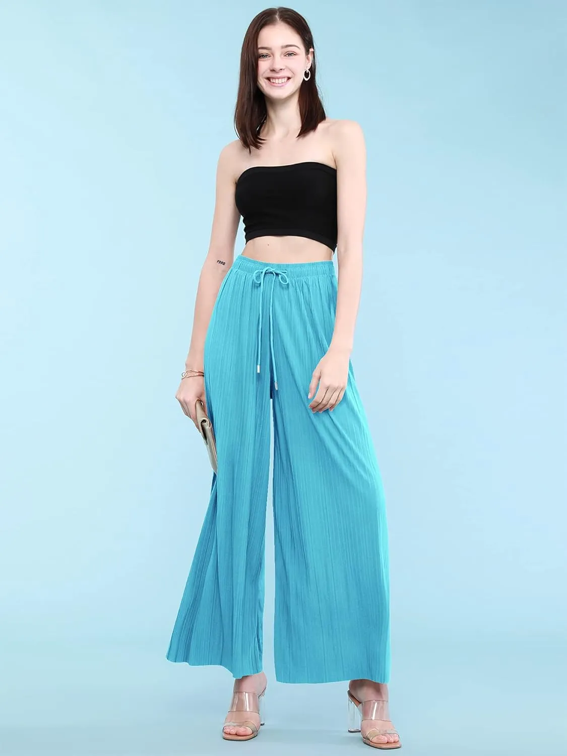 Made By Johnny Women's Pleated Wide Leg Palazzo Pants with Drawstring