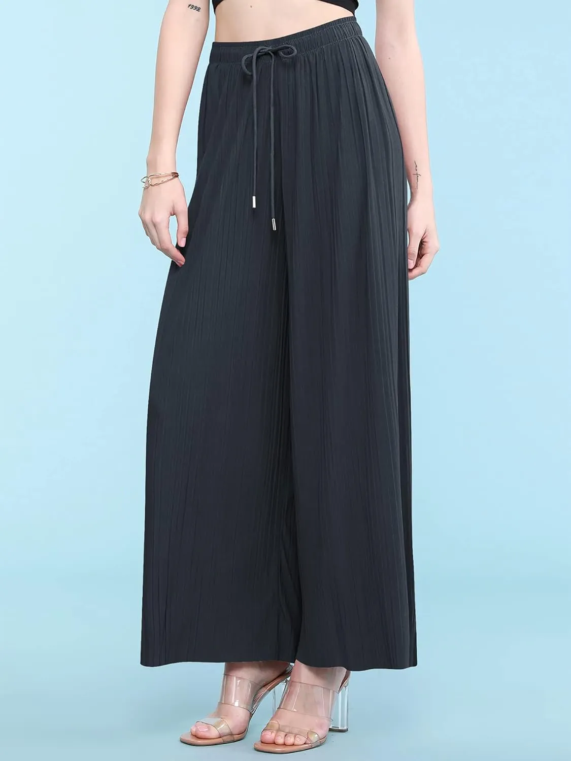 Made By Johnny Women's Pleated Wide Leg Palazzo Pants with Drawstring