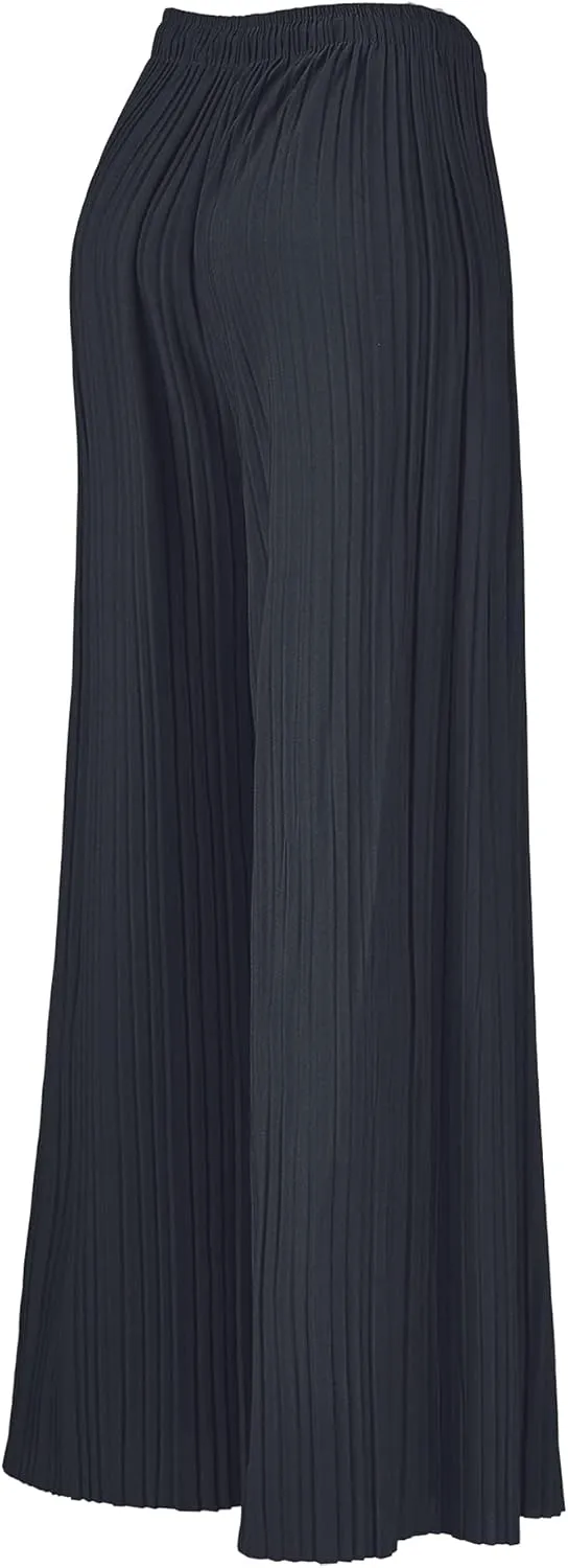 Made By Johnny Women's Pleated Wide Leg Palazzo Pants with Drawstring