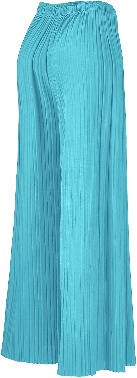 Made By Johnny Women's Pleated Wide Leg Palazzo Pants with Drawstring