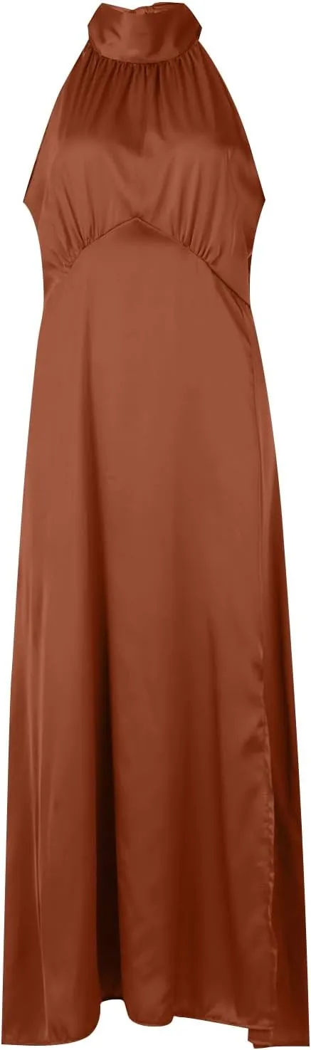Maxi Dress for Women Split Mock Neck Sleeveless Dress Formal Cocktail Dresses Solid Party Club Skirt