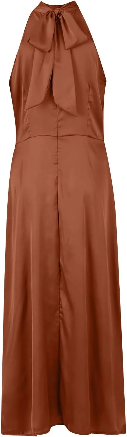 Maxi Dress for Women Split Mock Neck Sleeveless Dress Formal Cocktail Dresses Solid Party Club Skirt