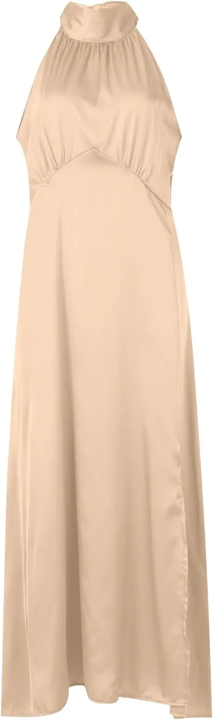 Maxi Dress for Women Split Mock Neck Sleeveless Dress Formal Cocktail Dresses Solid Party Club Skirt