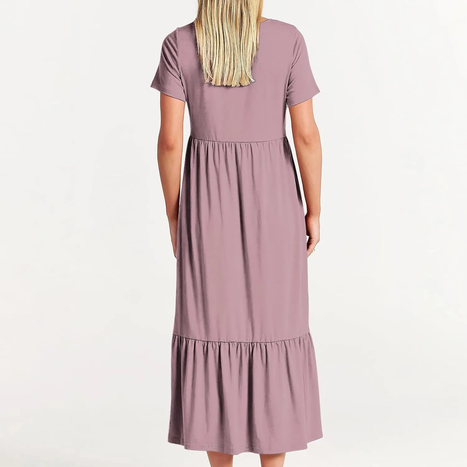 Maxi Dresses for Women 2025 Plus Size Short Sleeve Tiered Ruffle Dress Summer Causal Crewneck Tshirt Dress Pockets