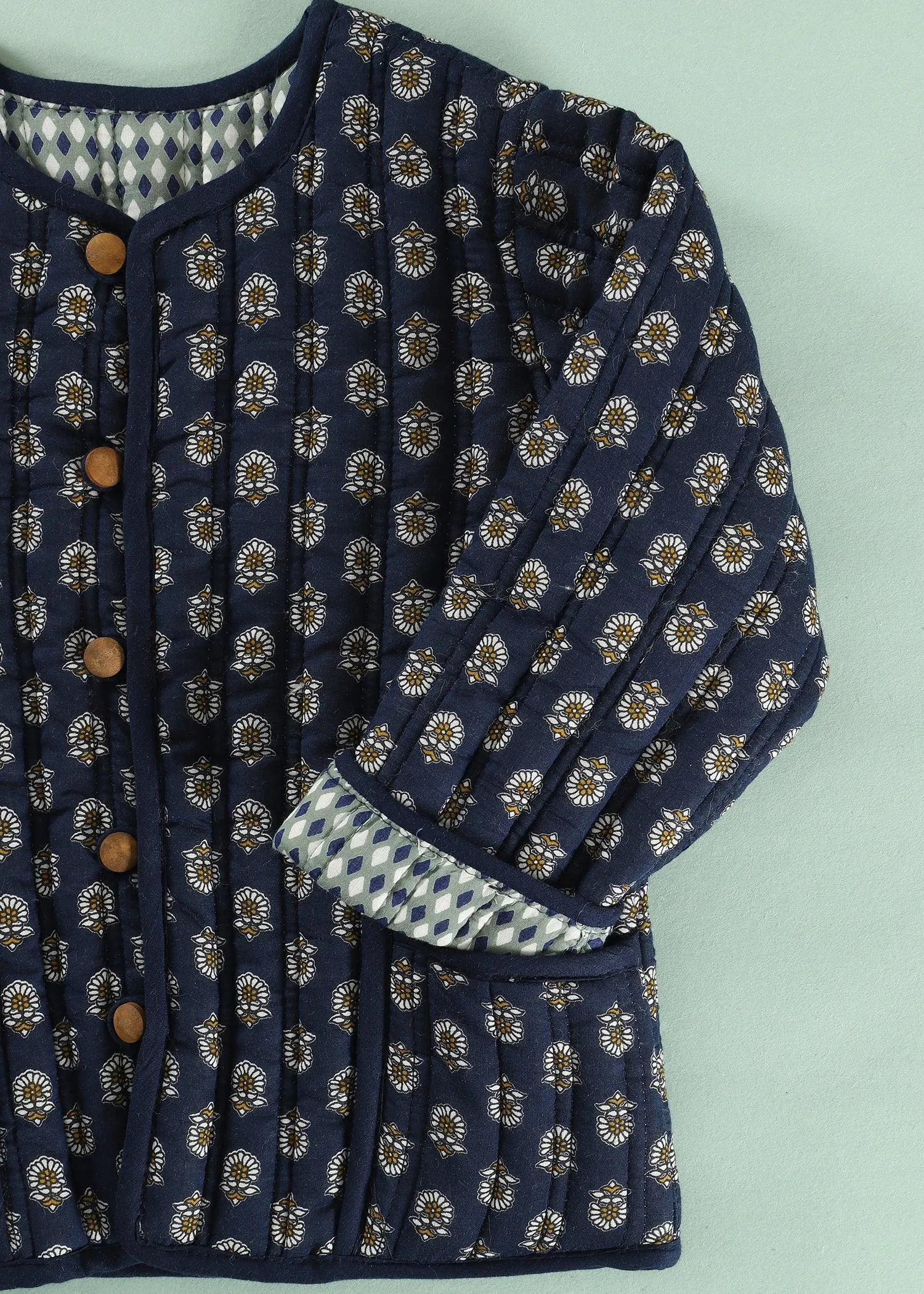 Meher/Rhombus Blue & Green 100% Cotton Reversible Coat Unisex (1-12 Years)
