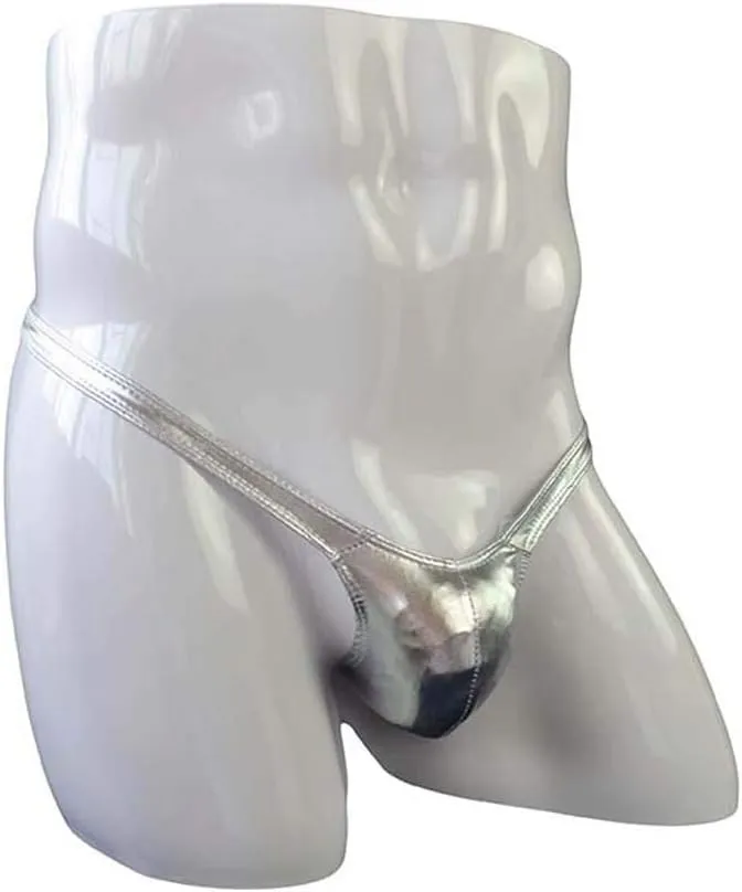 Mens Sexy Thong Underwear Shiny Patent Leather G-String Low Rise Jockstrap T-Back Briefs Fashion Underpants