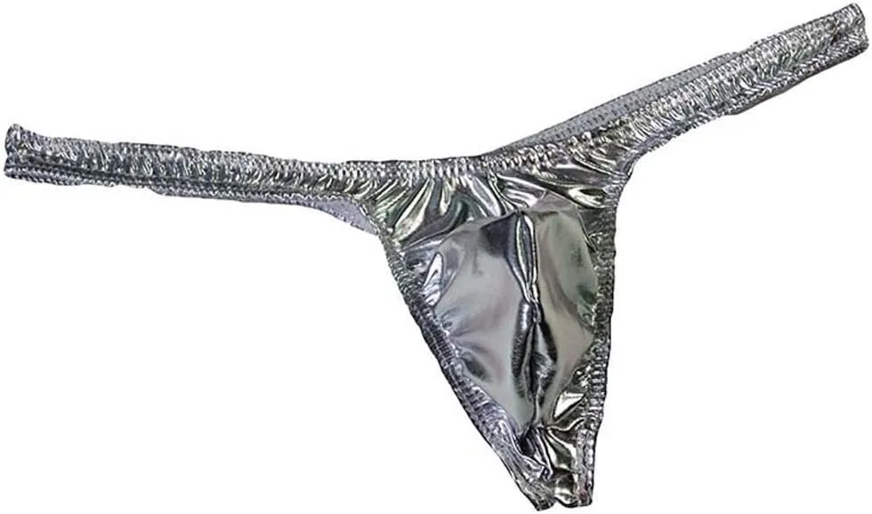 Mens Sexy Thong Underwear Shiny Patent Leather G-String Low Rise Jockstrap T-Back Briefs Fashion Underpants