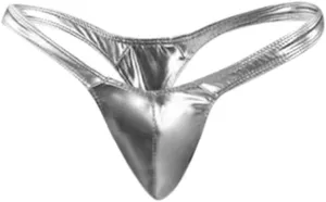 Mens Sexy Thong Underwear Shiny Patent Leather G-String Low Rise Jockstrap T-Back Briefs Fashion Underpants