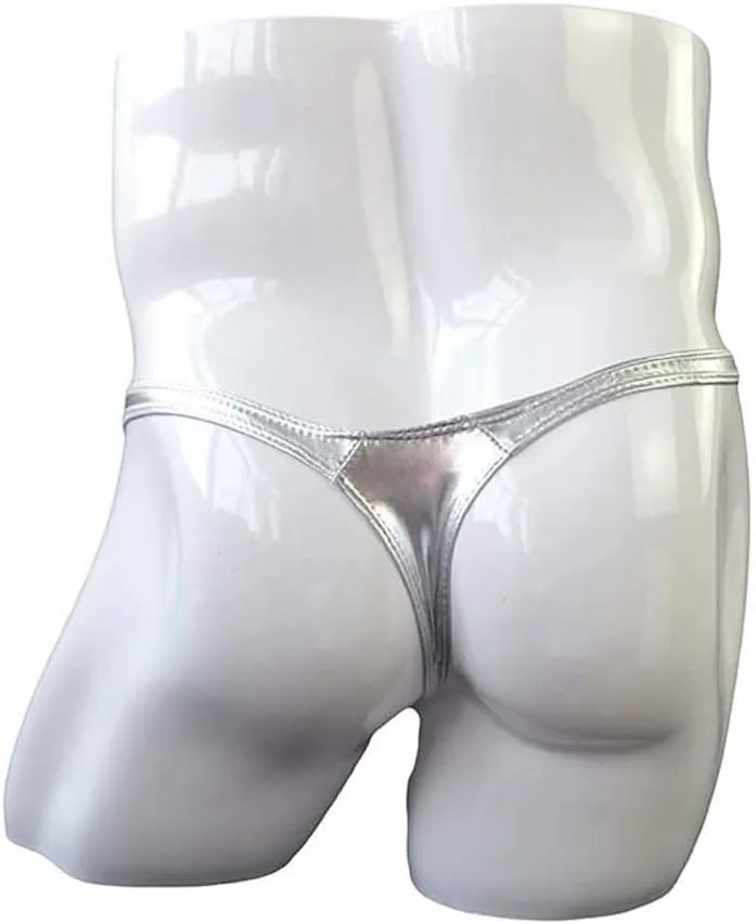 Mens Sexy Thong Underwear Shiny Patent Leather G-String Low Rise Jockstrap T-Back Briefs Fashion Underpants