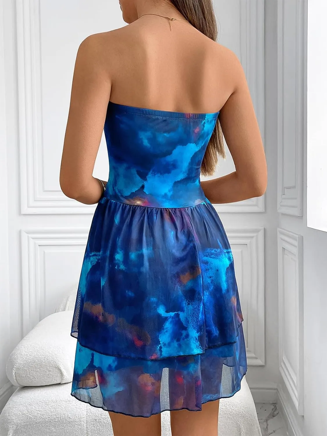 MEROKEETY Women's Summer Floral Strapless Tube Dress Boho Off Shoulder Ruffle Tiered Mini Sundress