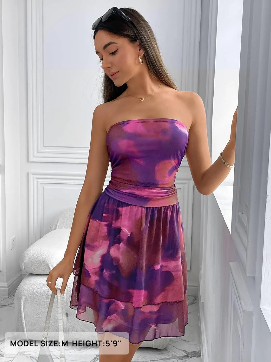MEROKEETY Women's Summer Floral Strapless Tube Dress Boho Off Shoulder Ruffle Tiered Mini Sundress