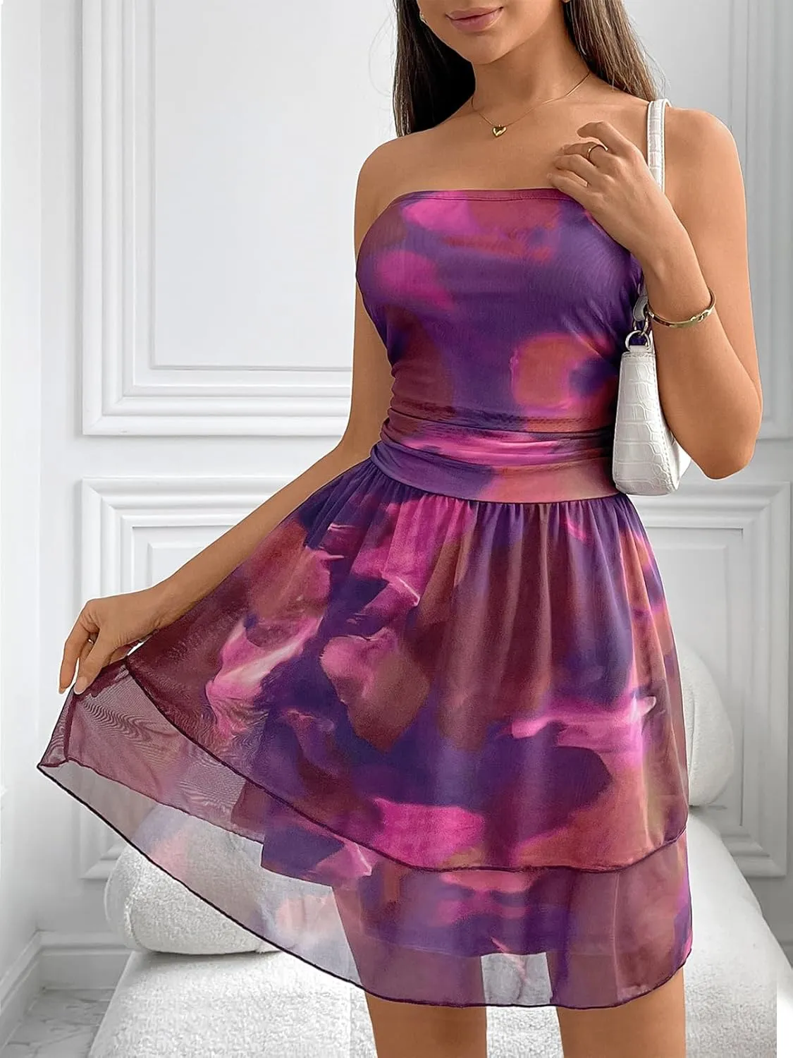 MEROKEETY Women's Summer Floral Strapless Tube Dress Boho Off Shoulder Ruffle Tiered Mini Sundress