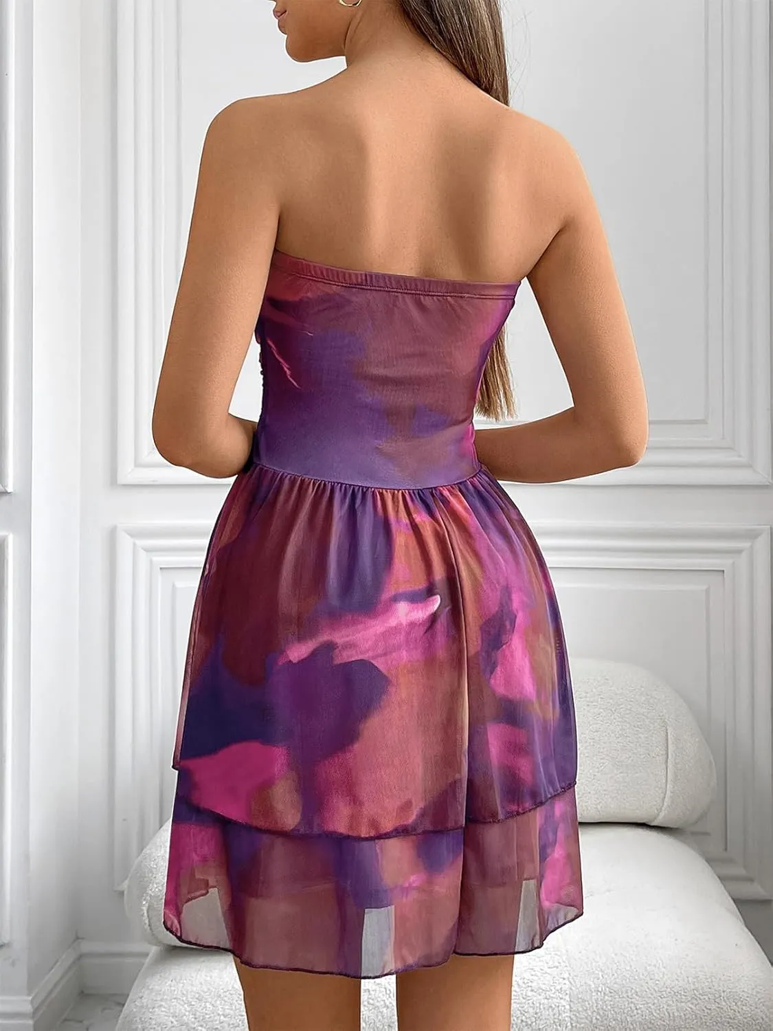 MEROKEETY Women's Summer Floral Strapless Tube Dress Boho Off Shoulder Ruffle Tiered Mini Sundress