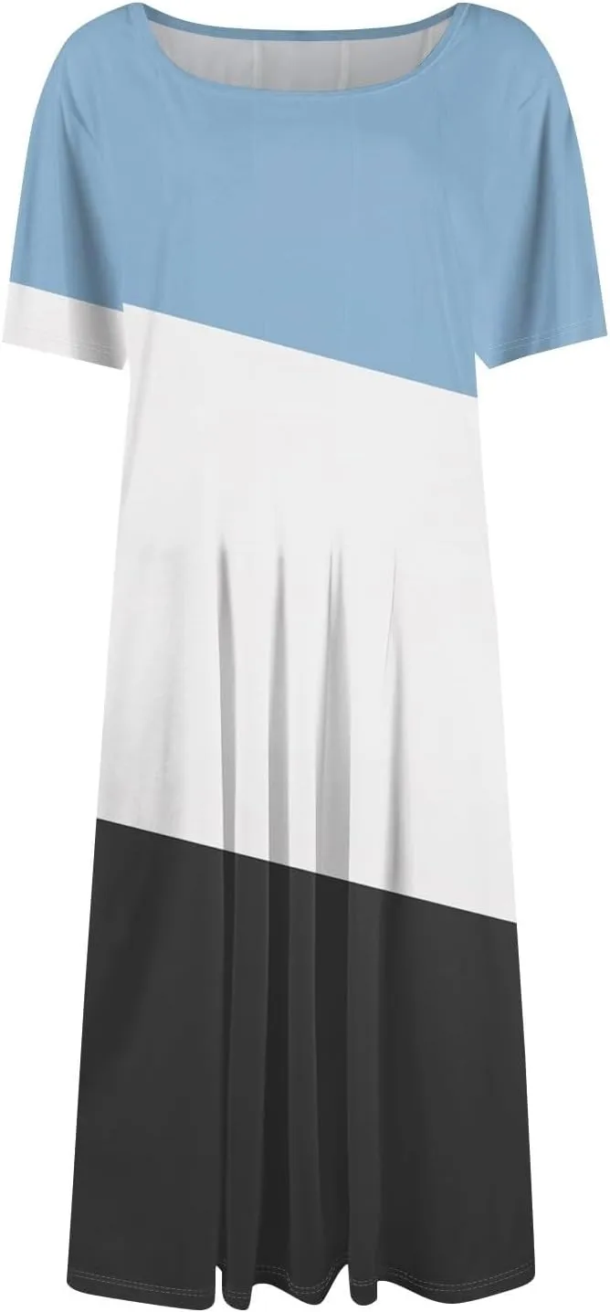 Mid Length Dress for Women Short Sleeve Spring Midi A Line T Shirt Dresses Casual Simple Summer Modest Church Dresses