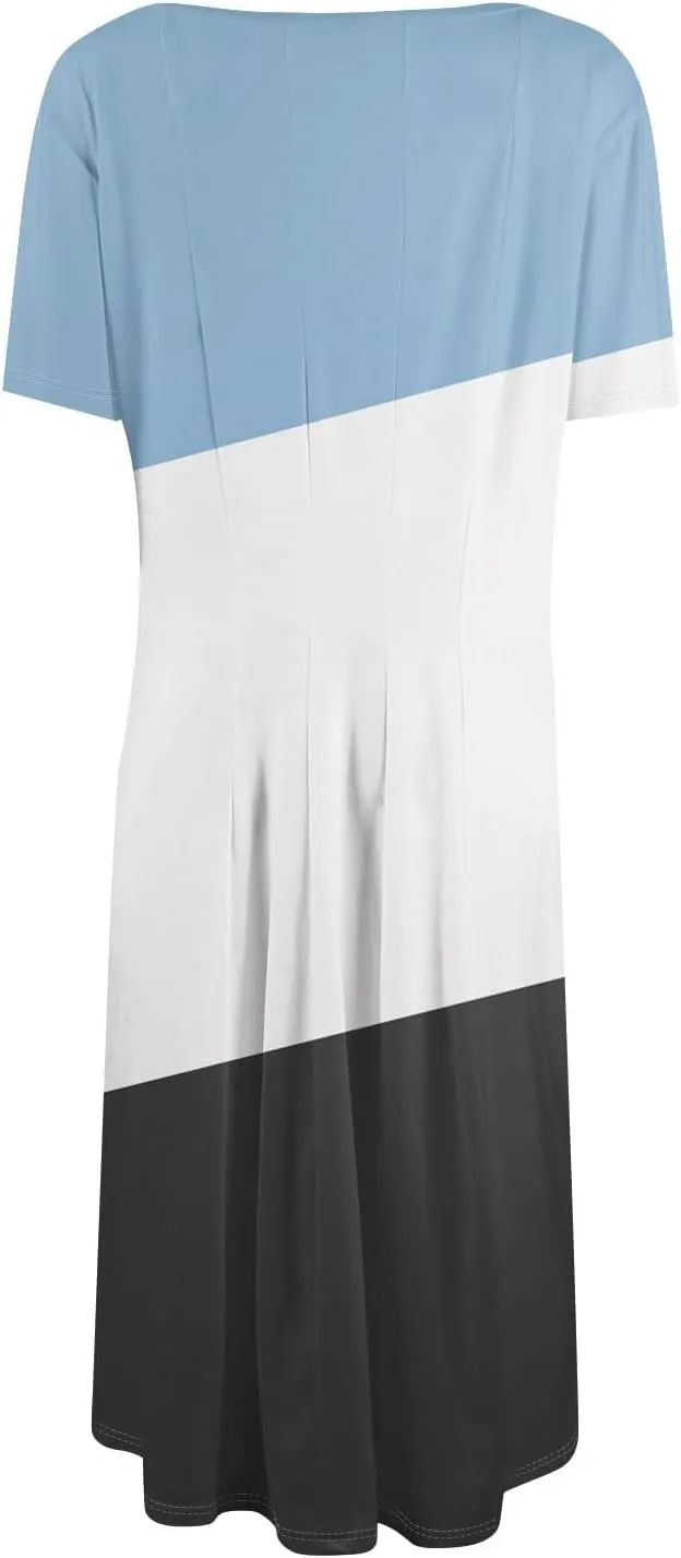 Mid Length Dress for Women Short Sleeve Spring Midi A Line T Shirt Dresses Casual Simple Summer Modest Church Dresses