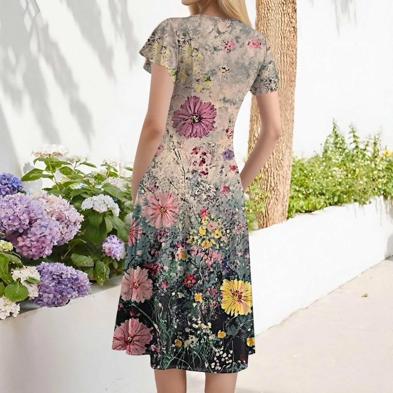 Midi Dresses 2025 Short Sleeve Deep V Neck Summer Casual Plus Size Split Fashion Casual Wedding Guest Dress