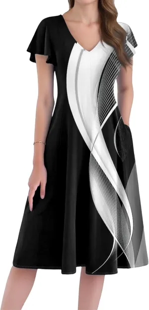 Midi Dresses 2025 Short Sleeve Deep V Neck Summer Casual Plus Size Split Fashion Casual Wedding Guest Dress