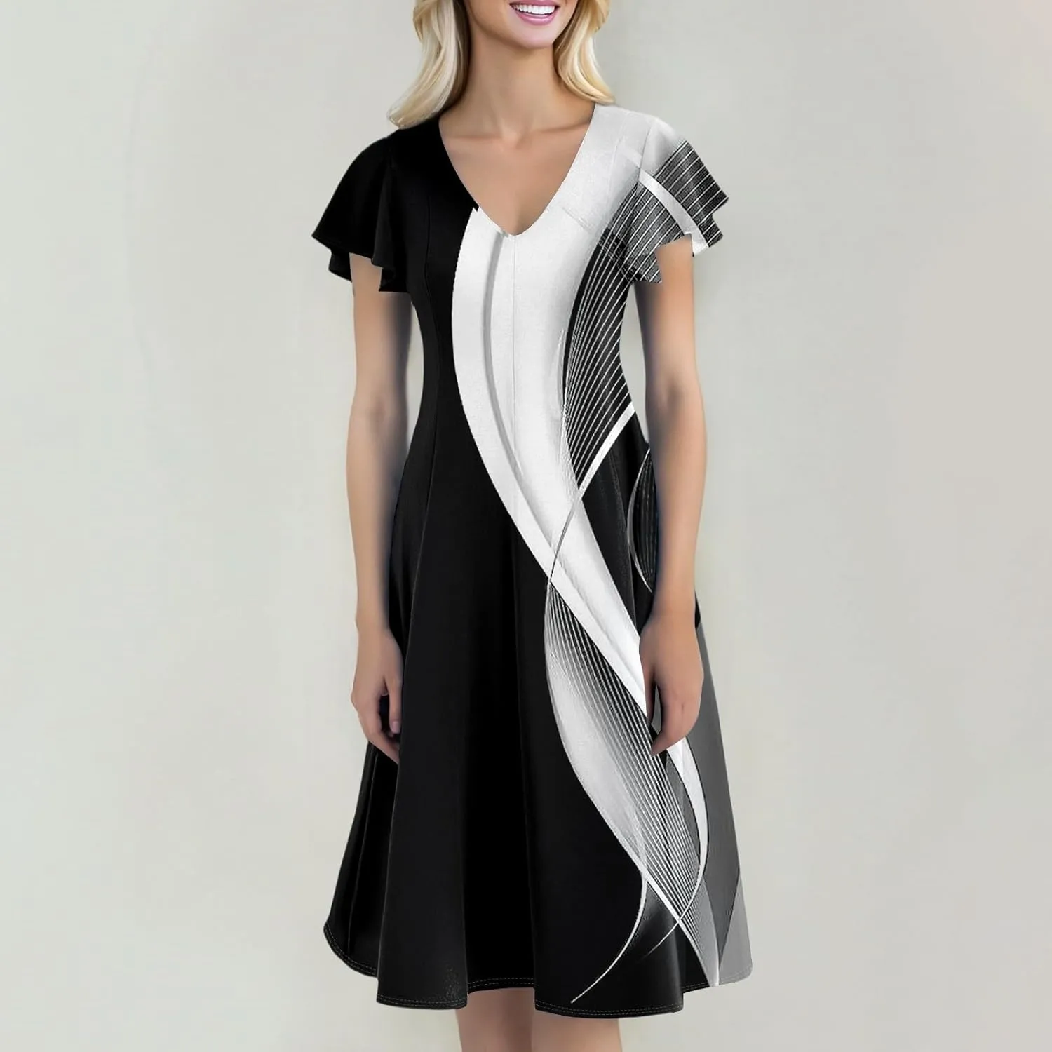 Midi Dresses 2025 Short Sleeve Deep V Neck Summer Casual Plus Size Split Fashion Casual Wedding Guest Dress