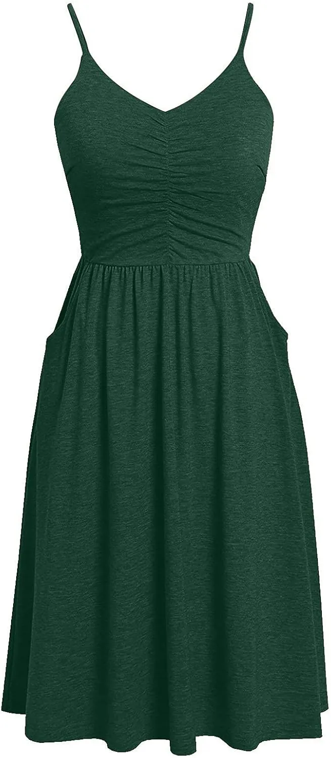 Midi Dresses for Women 2025 Summer Sleeveless V Neck Spaghetti Strap Beach Dress Casual Loose Swing Cute Sundresses
