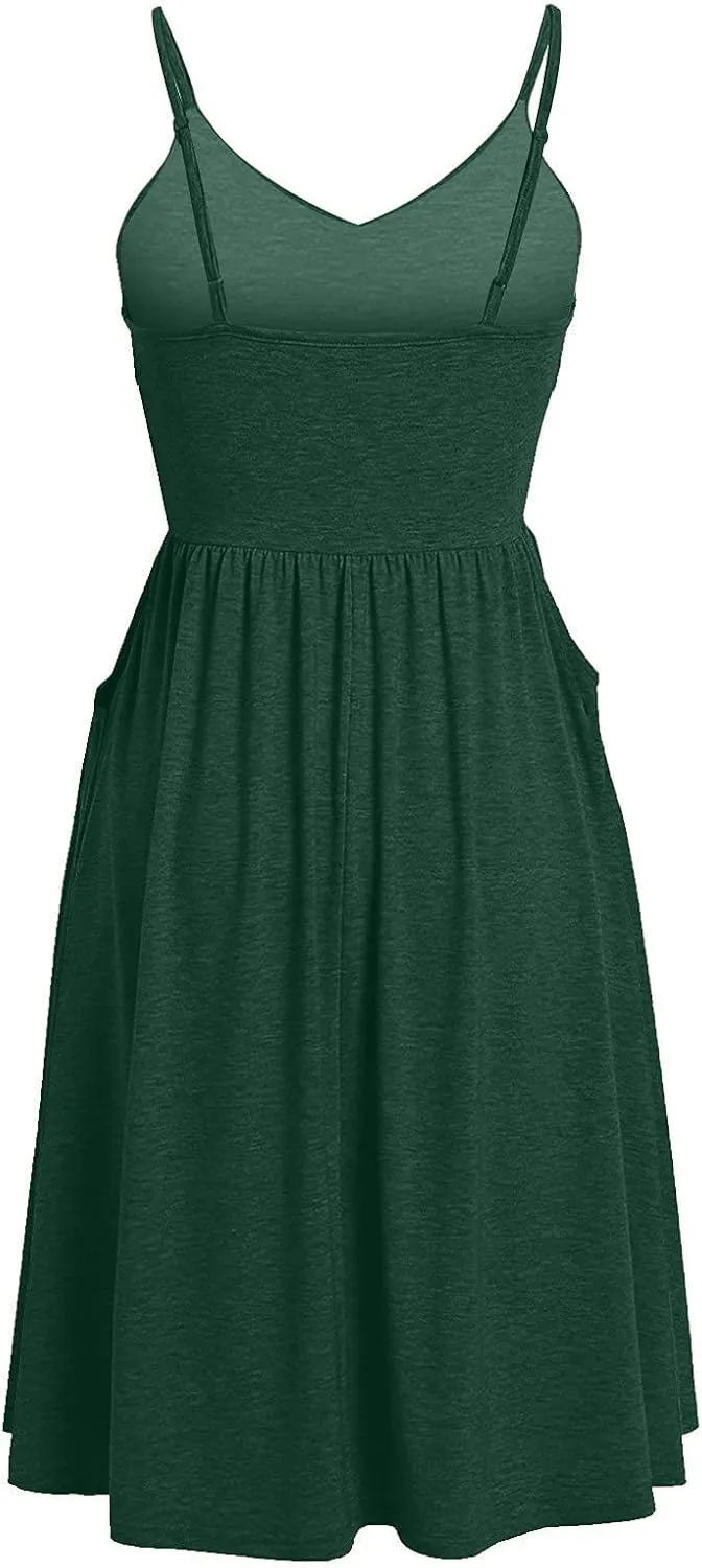 Midi Dresses for Women 2025 Summer Sleeveless V Neck Spaghetti Strap Beach Dress Casual Loose Swing Cute Sundresses