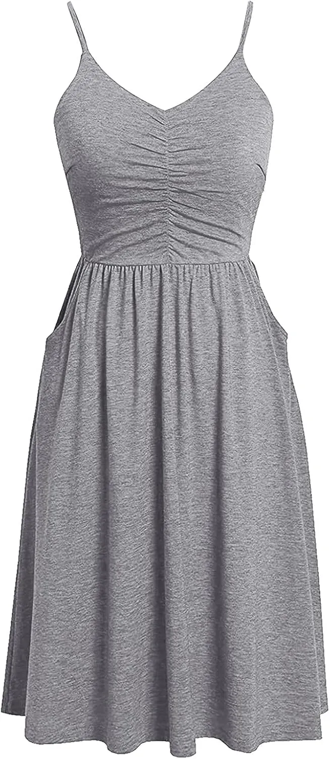 Midi Dresses for Women 2025 Summer Sleeveless V Neck Spaghetti Strap Beach Dress Casual Loose Swing Cute Sundresses