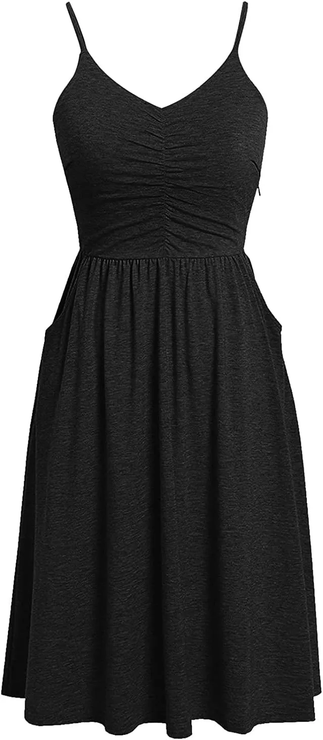 Midi Dresses for Women 2025 Summer Sleeveless V Neck Spaghetti Strap Beach Dress Casual Loose Swing Cute Sundresses