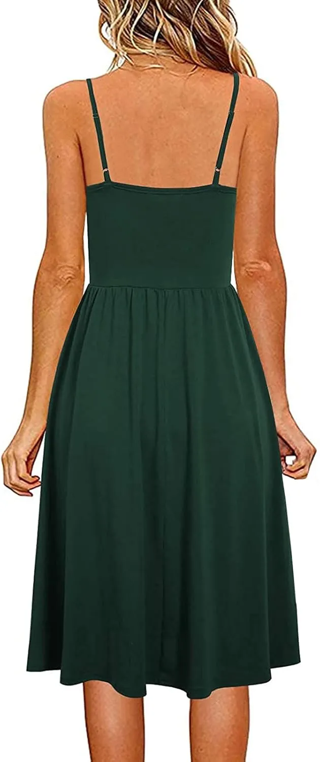 Midi Dresses for Women 2025 Summer Sleeveless V Neck Spaghetti Strap Beach Dress Casual Loose Swing Cute Sundresses