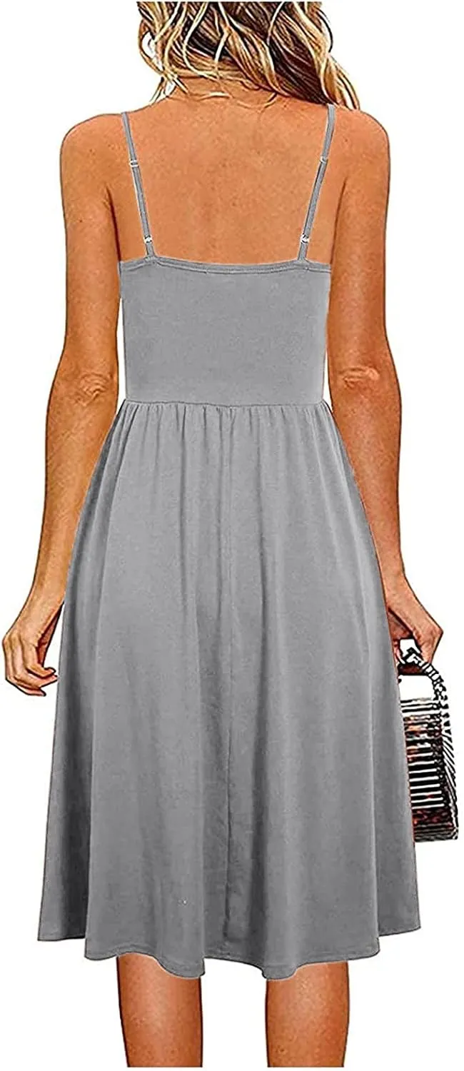 Midi Dresses for Women 2025 Summer Sleeveless V Neck Spaghetti Strap Beach Dress Casual Loose Swing Cute Sundresses