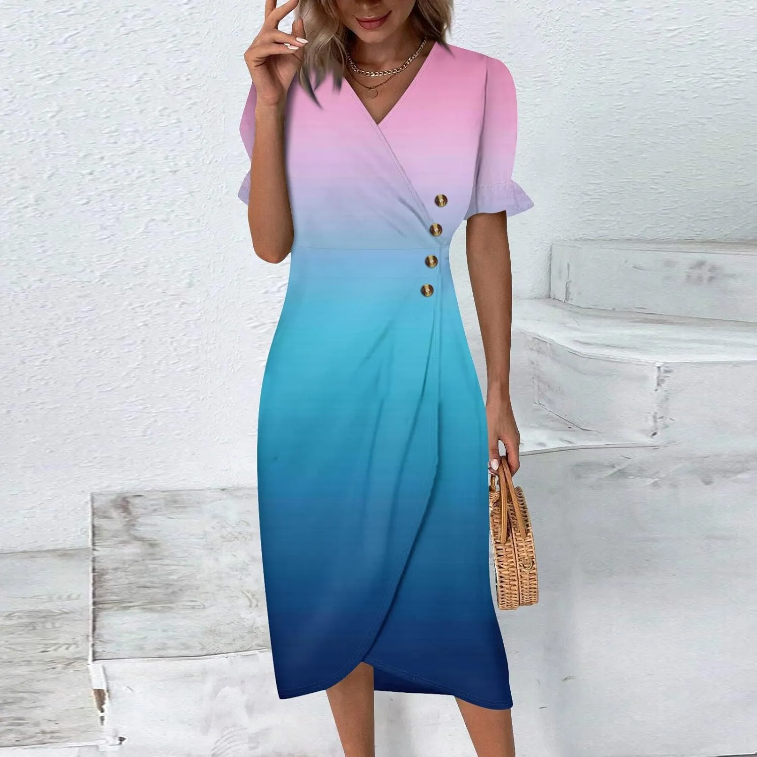 Midi Dresses for Women Dress Women Puff Sleeve Women Dresses for Special Occasions Summer Fitted