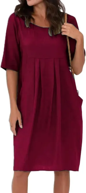 Midi Dresses for Women Summer Short Sleeve Crewneck Loose Fit Midi Dress Plus Size Ruffle Waist Sundress