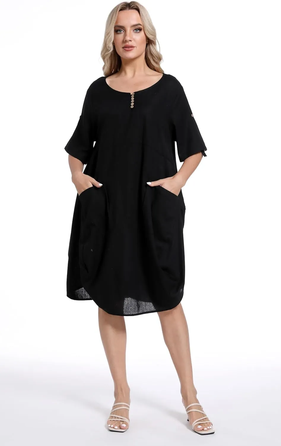 Minibee Women's Ruffle Oversize Casual Midi Dresses with Pockets