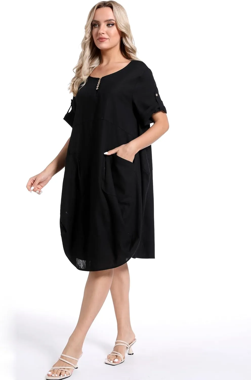 Minibee Women's Ruffle Oversize Casual Midi Dresses with Pockets