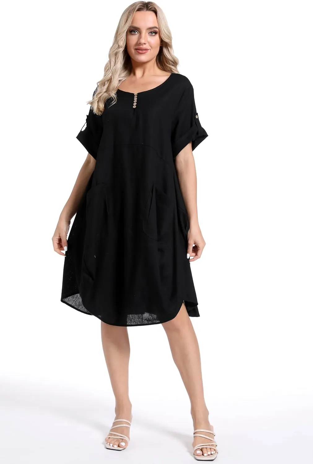 Minibee Women's Ruffle Oversize Casual Midi Dresses with Pockets