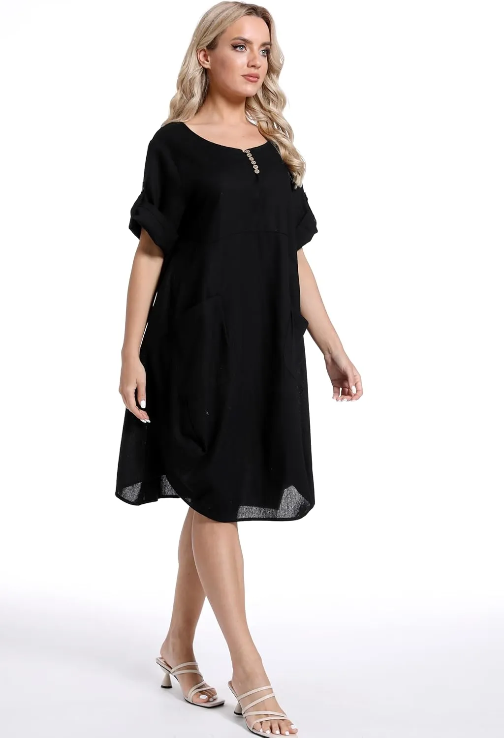 Minibee Women's Ruffle Oversize Casual Midi Dresses with Pockets