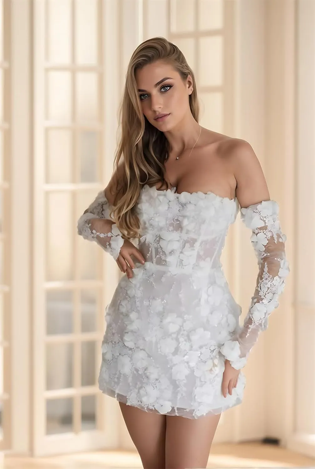 Modest Off Shoulder Short Wedding Dresses for Women Bride Elegant A-Line Bridal Gowns Casual Engagement Dress