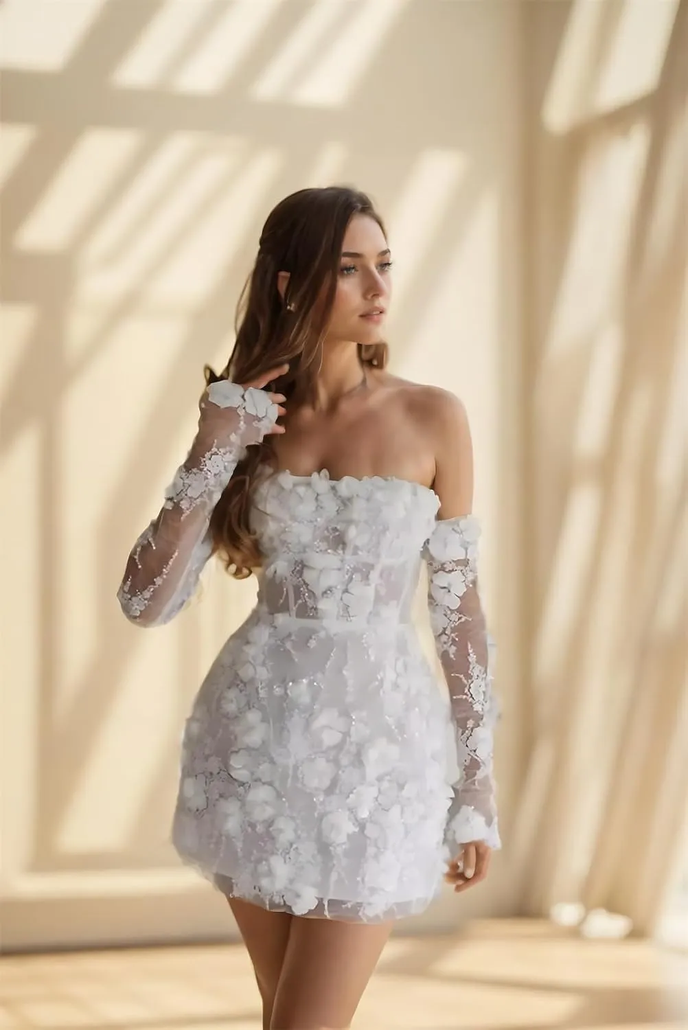 Modest Off Shoulder Short Wedding Dresses for Women Bride Elegant A-Line Bridal Gowns Casual Engagement Dress