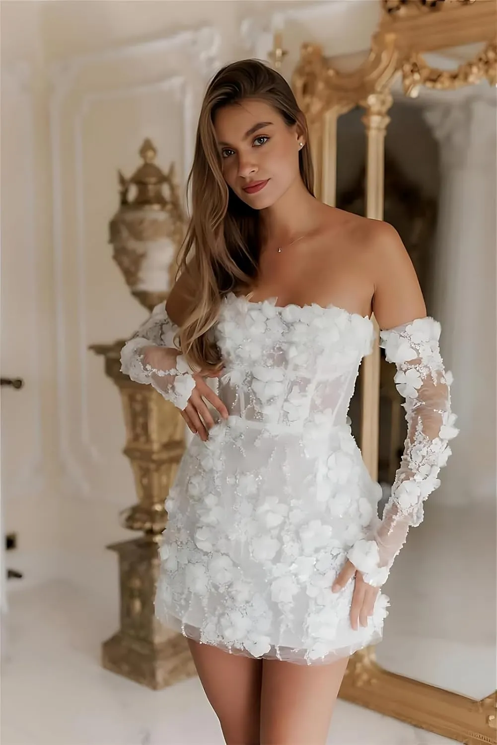 Modest Off Shoulder Short Wedding Dresses for Women Bride Elegant A-Line Bridal Gowns Casual Engagement Dress