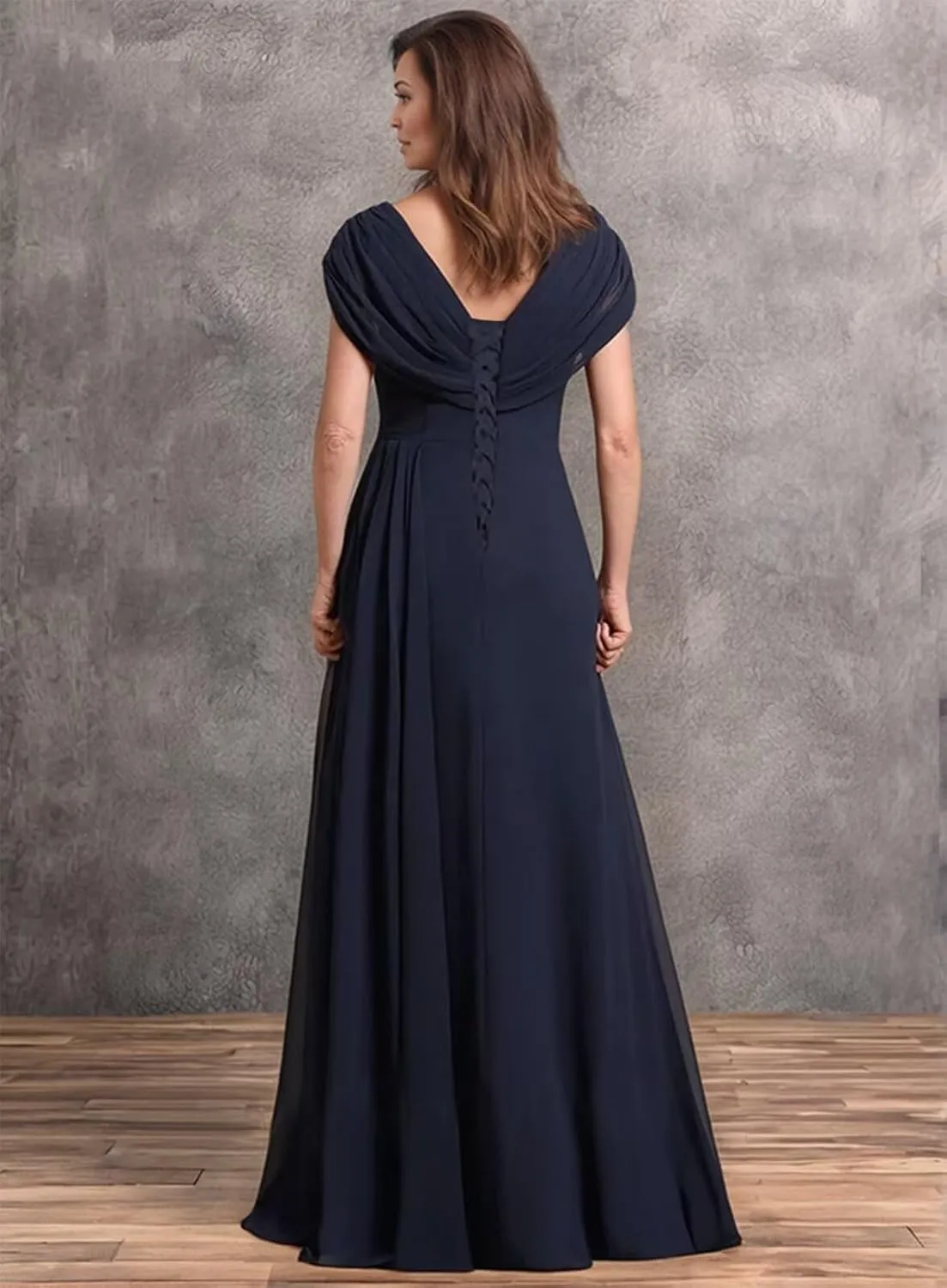 Mother of The Bride Dresses for Wedding Cap Sleeves Chiffon Long Ruched Formal Mother of The Groom Dress
